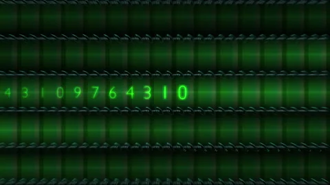 Futuristic Green Digital Countdown Display Flowing Numbers Video stock 330529923