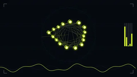 Futuristic green digital data stream connecting nodes on dark background 動画素材 344638913