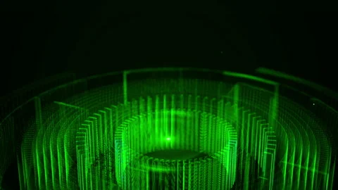 Futuristic green digital grid vortex with glowing holographic elements and .. 库存影片 339264388