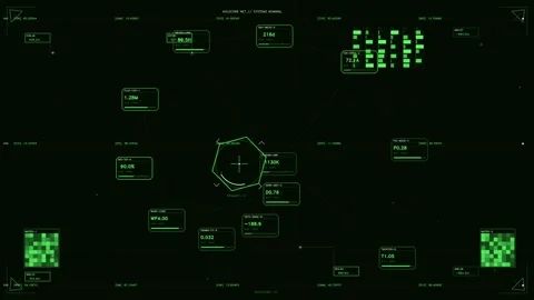 Futuristic green digital hud interface with tactical telemetry data and sci.. Stock Footage 334102440