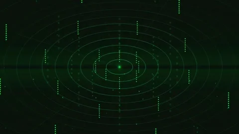 Futuristic Green Digital HUD Interface with Concentric Circles and Data Points Stock Footage 336778381
