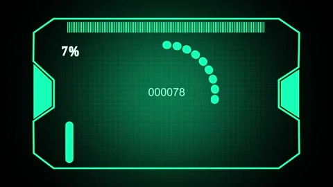 Futuristic Green Digital Interface with Game Elements and Progress Bar tech.. Stock Footage 337366613