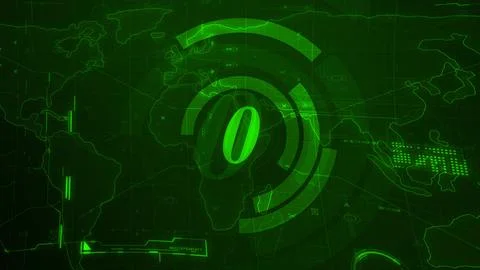 Futuristic Green Digital Interface with World Map Foto stock