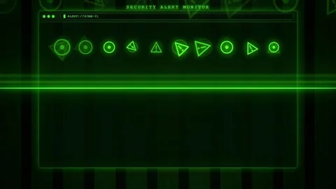 Futuristic Green Digital Security Interface with Animated HUD Elements and Data Видео 341826843
