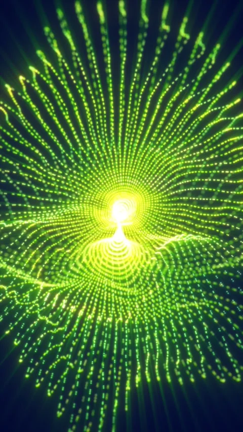Futuristic green digital vortex made of glowing dots and lines, forming a t.. Stock Footage 330108462