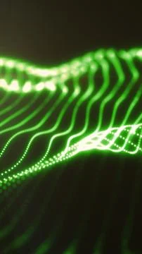 Futuristic green digital wave formed by glowing dotted lines, creating an a.. Stock Illustration