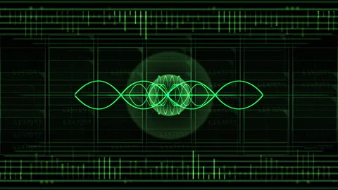 Futuristic Green Digital Waveform with Technology Elements in Abstract Space Stock Footage 311643676
