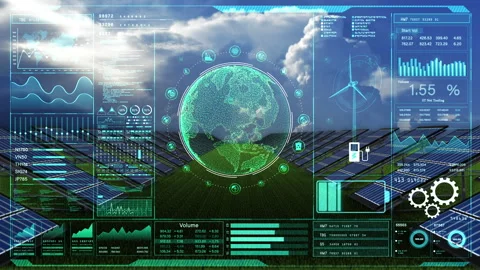 Futuristic Green Energy Interface, Digital interface showcasing green Stock Footage 264218616