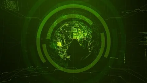 Futuristic Green Globe with Technological Interface Stock Illustration