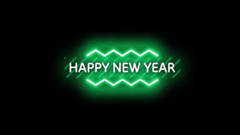 Futuristic Green Glowing Neon Light Happy New Year 2025 Title Stock Footage 290484934