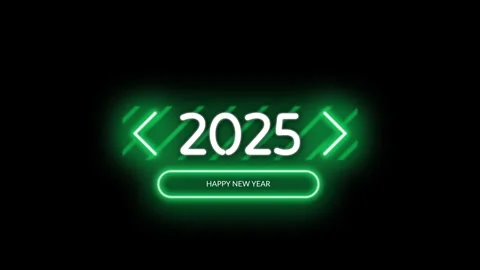 Futuristic Green Glowing Neon Light Happy New Year 2025 Title Stock Footage 290485099