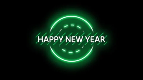 Futuristic Green Glowing Neon Light Happy New Year 2025 Title Stock Footage 290485307