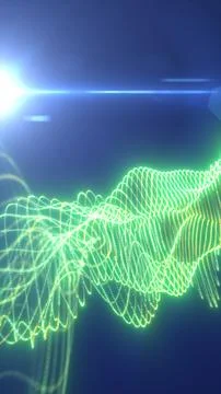Futuristic green glowing wave lines with bright flare on a dark background,.. Illustrazione stock