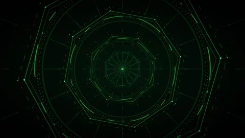 Futuristic green hud circular interface tunnel motion background, for tech .. Stock Footage 337560877