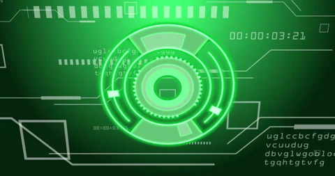 Futuristic green HUD interface animation with rotating elements and digital data Stock Footage 306434865