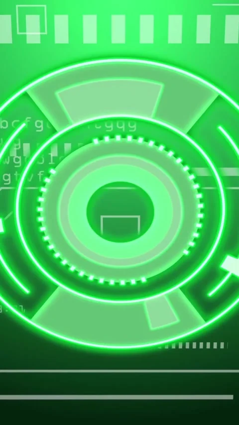 Futuristic green HUD interface animation with rotating elements and digital data Stock Footage 343645276