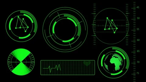 Futuristic green HUD interface with circular elements, graphs, and world ma.. Stock Footage 259767535