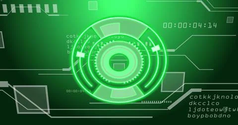 Futuristic green HUD interface image with rotating elements and digital data Stock Photos