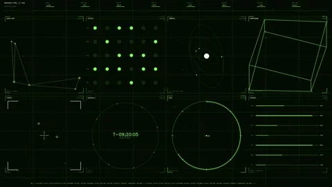 Futuristic Green HUD Interface with Mission Control Telemetry Node Network .. Stock Footage 334102878