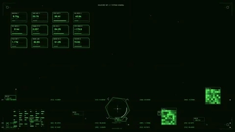 Futuristic Green HUD Interface with Tactical Telemetry Data and Navigation .. Stock Footage 334114054