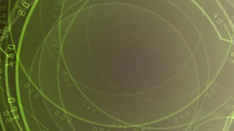 Futuristic green interface with concentric circles and digital code Stock Illustration