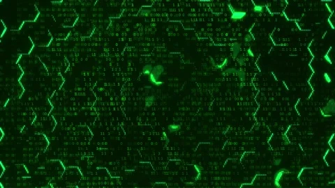 Futuristic Green Matrix Glitch: Digital Patterns with Hi-Tech Binary Code 動画素材 252632428
