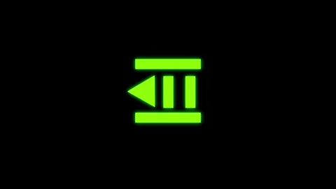 Futuristic green neon back arrow with three vertical line accents on black .. Stock Footage 321454926