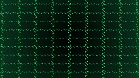 Futuristic Green Neon Zigzag Wave Background with Symmetrical Tech Grid Video stock 310854379