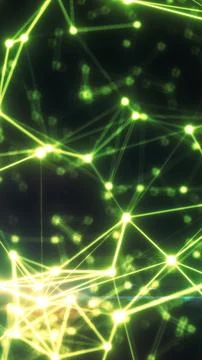 Futuristic green network of glowing nodes and connecting lines, symbolizing.. Illustrazione stock