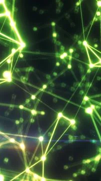 Futuristic green network of glowing nodes and connecting lines, symbolizing.. Stock Illustration