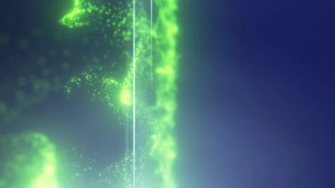 Futuristic green particle wave glowing across a blue gradient background Stock Footage 339476054