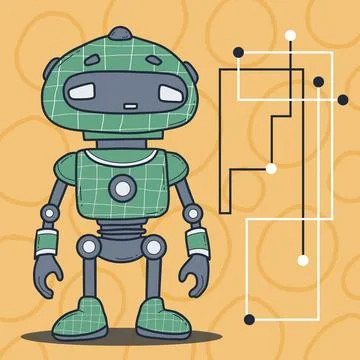 Futuristic Green Robot. Virtual Technology Assistant. Vector illustration. .. Illustrazione stock