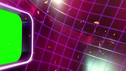 Futuristic green screen display frame with floating particles and neon grid Stock Footage 338996610