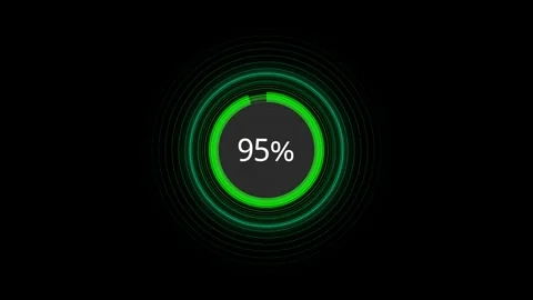 Futuristic green status circle animation rotating arcs, numeric percent display, Stock Footage 340548095