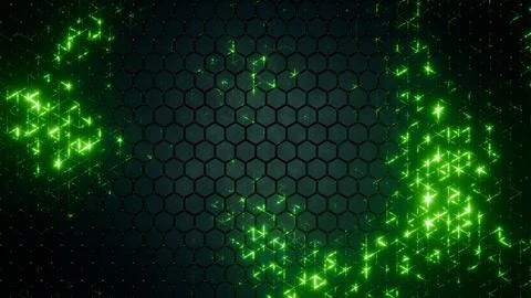 Futuristic Green Technology Background With Glowing Hexagon Grid Stockillustratie