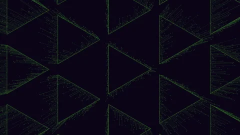 Futuristic green triangular tech pattern with glowing lines on dark background Stock Footage 333188240