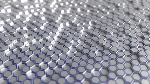 Futuristic grey and blue hexagonal prisms loopable 3D animation Stock Footage 83410618