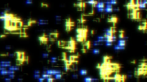 Futuristic grid of glowing blue and yellow squares Stock Footage 311751013