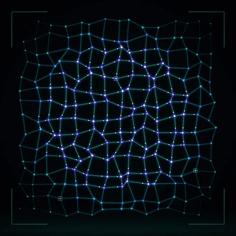 Futuristic Grid Interface HUD - Digital Blue Lines on Dark Background, Tech.. Stock Footage 347810117