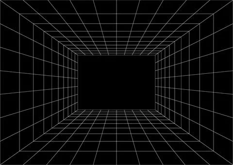 Futuristic Grid Structure Of Empty Room With White Far Wall Illustrazione stock