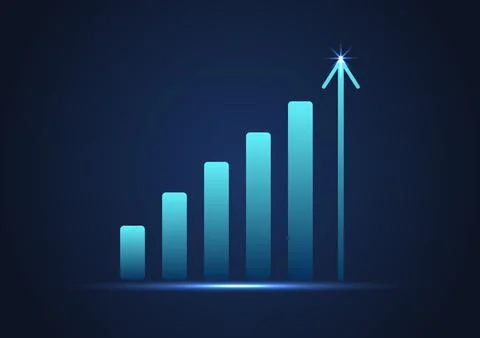 Futuristic Growing Bar Chart with Upward Arrow on Dark Background Stock Illustration