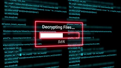 Futuristic Hacker Decrypting Files Cyber Security Progress Bar 4K Stock Footage 341245403
