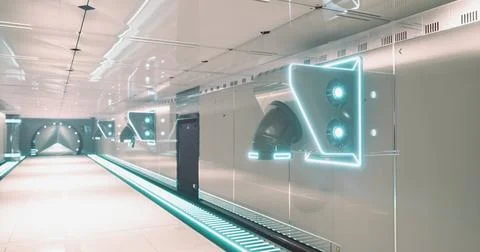 Futuristic hallway with glowing elements in a modern urban environment 스톡 일러스트