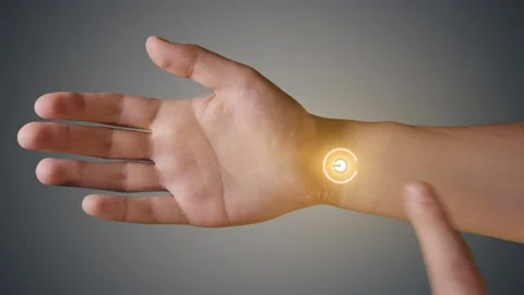 Futuristic hand using high technology and electronics Stock Footage 114671891