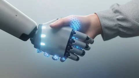 Futuristic Handshake Between Human and Robot Stock Footage 319070561
