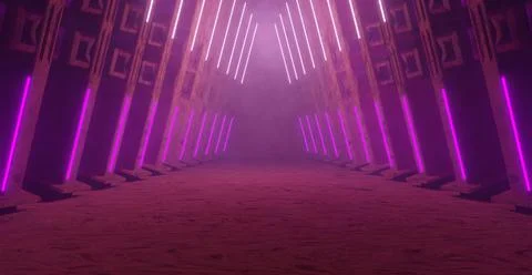 Futuristic Hangar Interior Banner Background 3D Render 스톡 일러스트