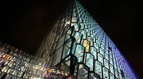 The futuristic HARPA concert hall and convention center in Reykjavik, Iceland Stock Footage