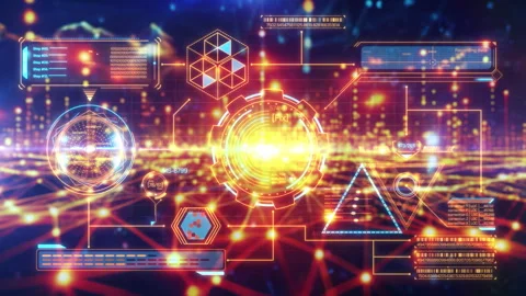 Futuristic head-up display showing augmented reality technology Stock Footage 303424296