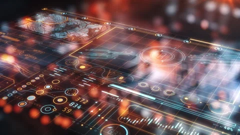 Futuristic head-up display showing real-time information processing Stock Footage 303202468