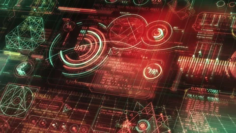Futuristic head-up display showing rotating circular diagrams Stock Footage 315538112